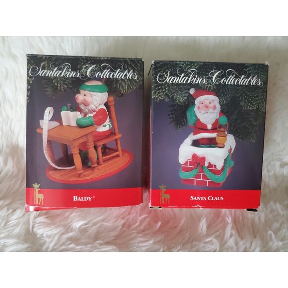 Lot Of 2 🎄 1991 Santakins Christmas Ornaments Santa Claus & Baldy New 🎅 - Picture 4 of 8